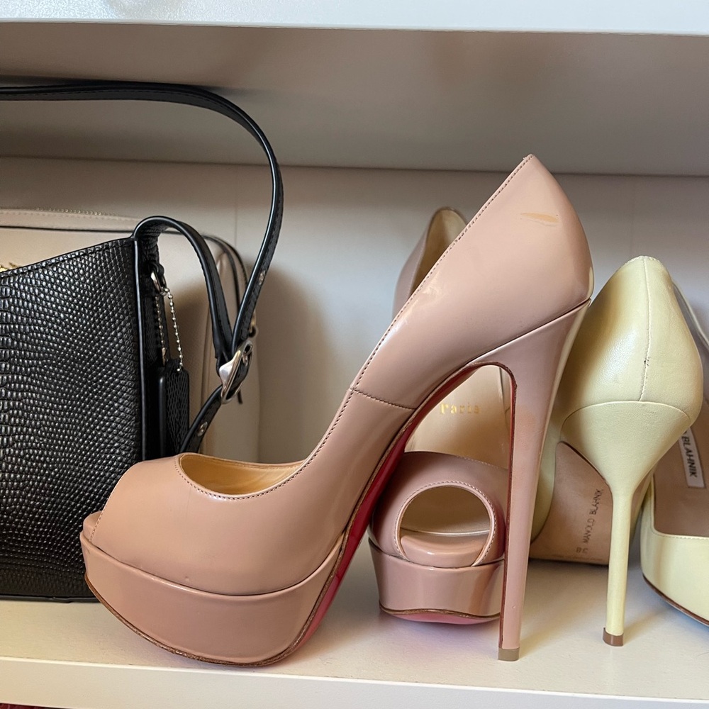Christian Louboutin Nude Peep-Toe Stilettos